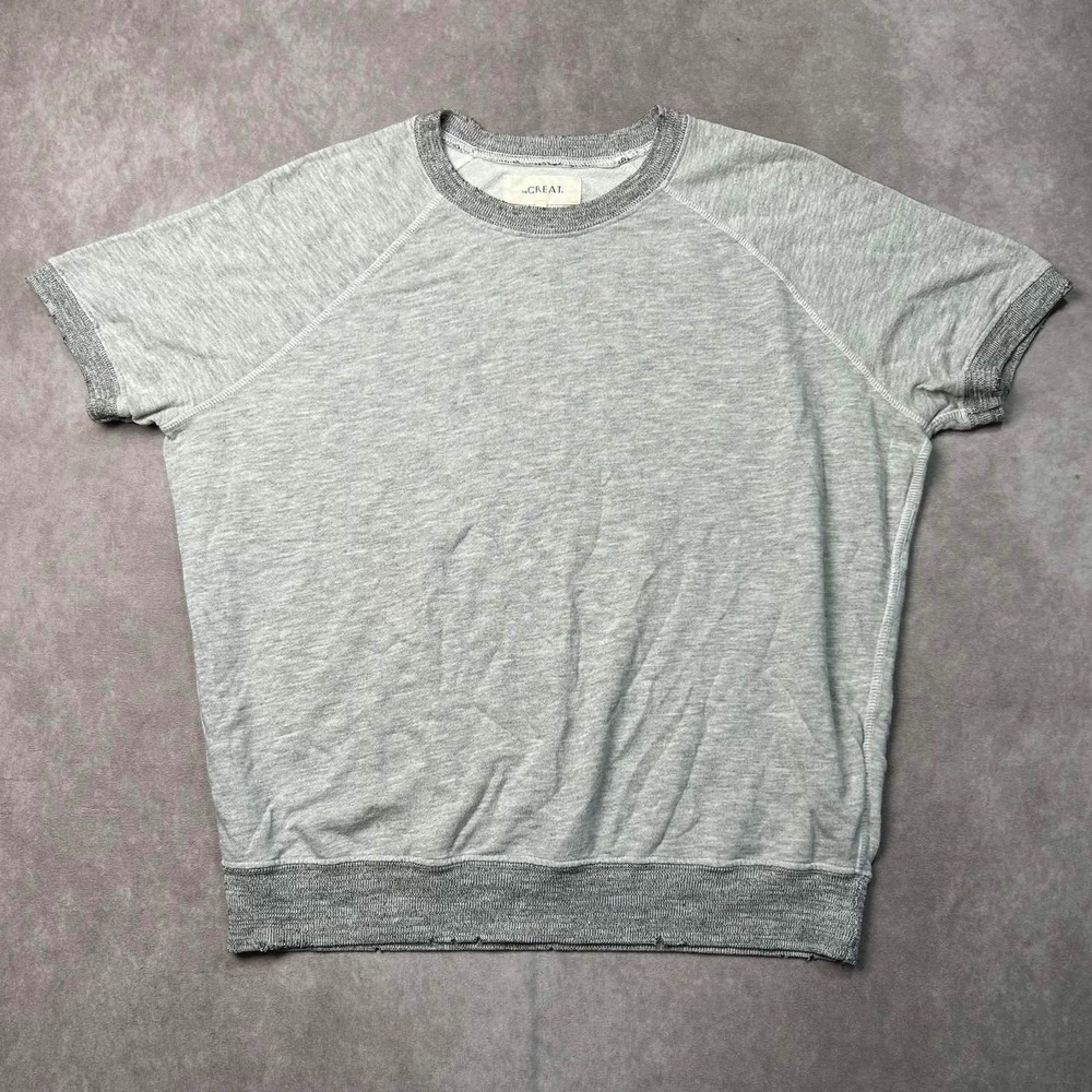 The Great Short Sleeve Raglan Sweatshirt Heather Grey Distressed Size 2 M